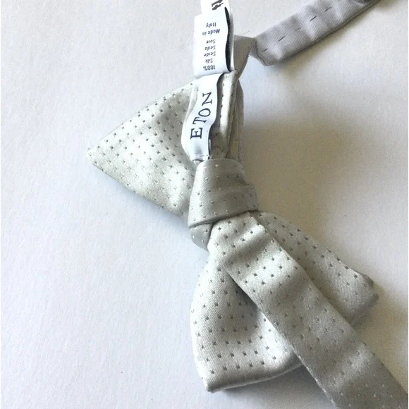 ETON MENS ETON SILK PRE-TIED BOW TIE SILVERPIN DOT TONAL PATTERN OS NWOT